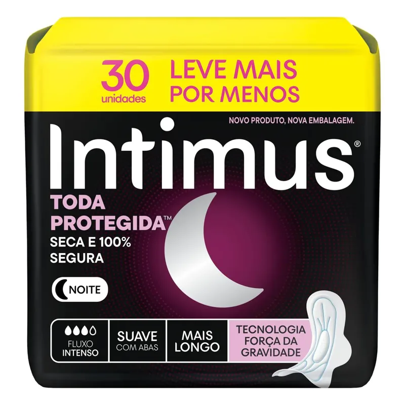 Absorvente Intimus Noturno Com Abas Cobertura Suave 30 Unidades