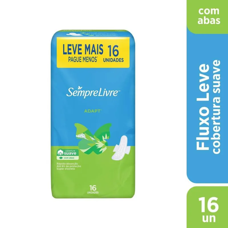 Absorvente Sempre Livre Adapt Com Abas Cobertura Suave 16 Unidades