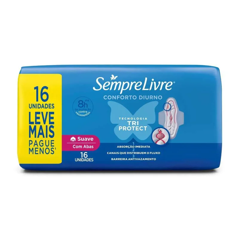 Absorvente Sempre Livre Adapt Plus Com Abas Cobertura Suave 16 Unidades