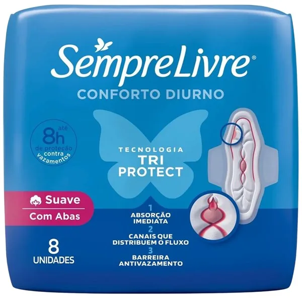 Absorvente Sempre Livre Adapt Plus Com Abas Cobertura Suave 8 Unidades