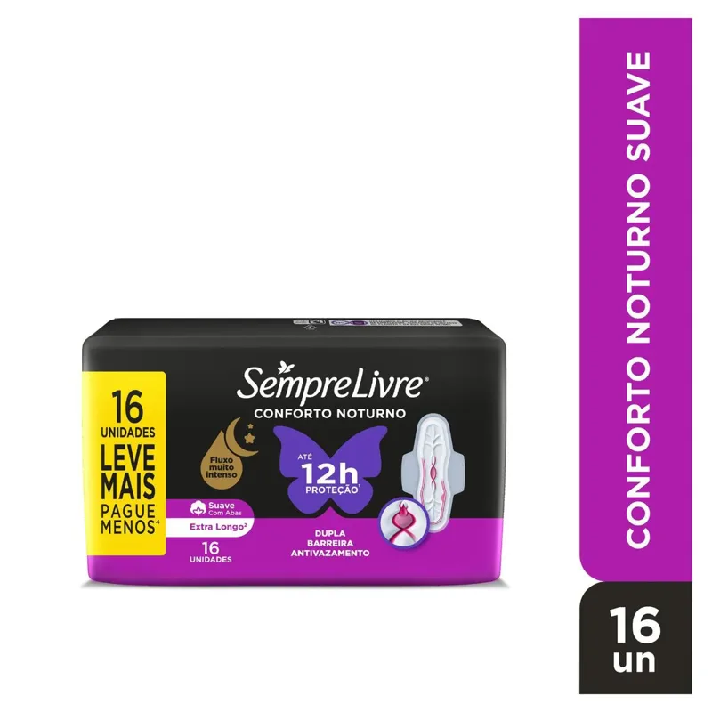 Absorvente Sempre Livre Adapt Plus Noite E Dia Com Abas Cobertura Suave 16 Unidades