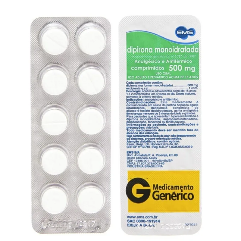 Dipirona 500mg 10 Comprimidos Ems