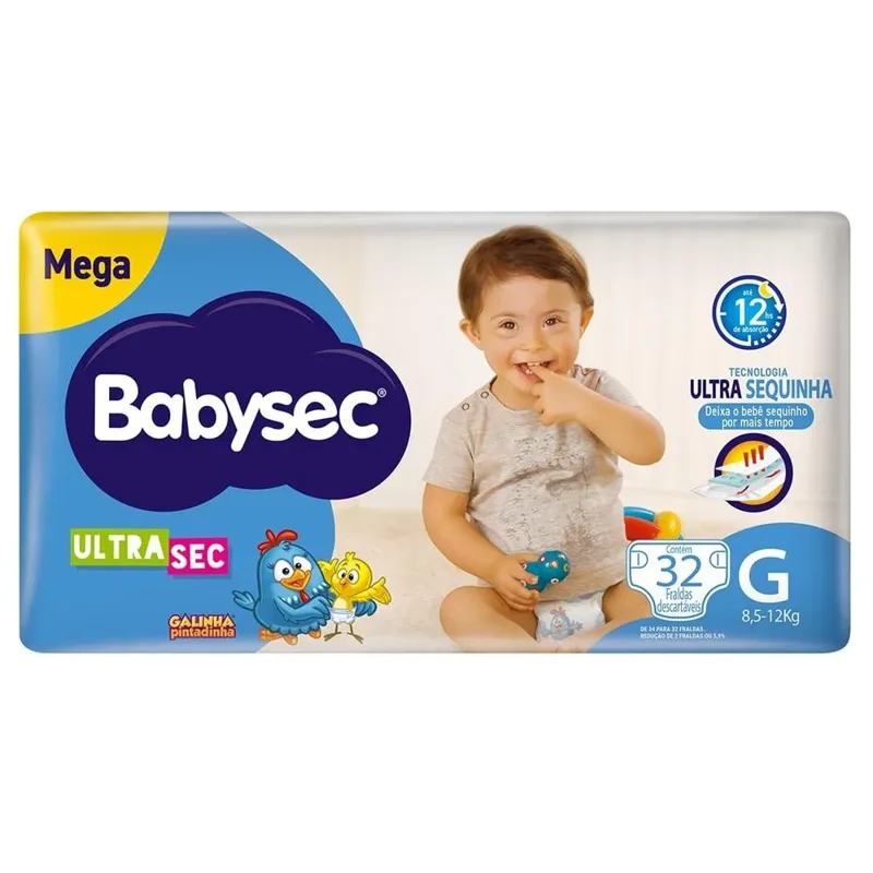 Fralda Babysec Galinha Pintadinha Mega G 32 Unidades