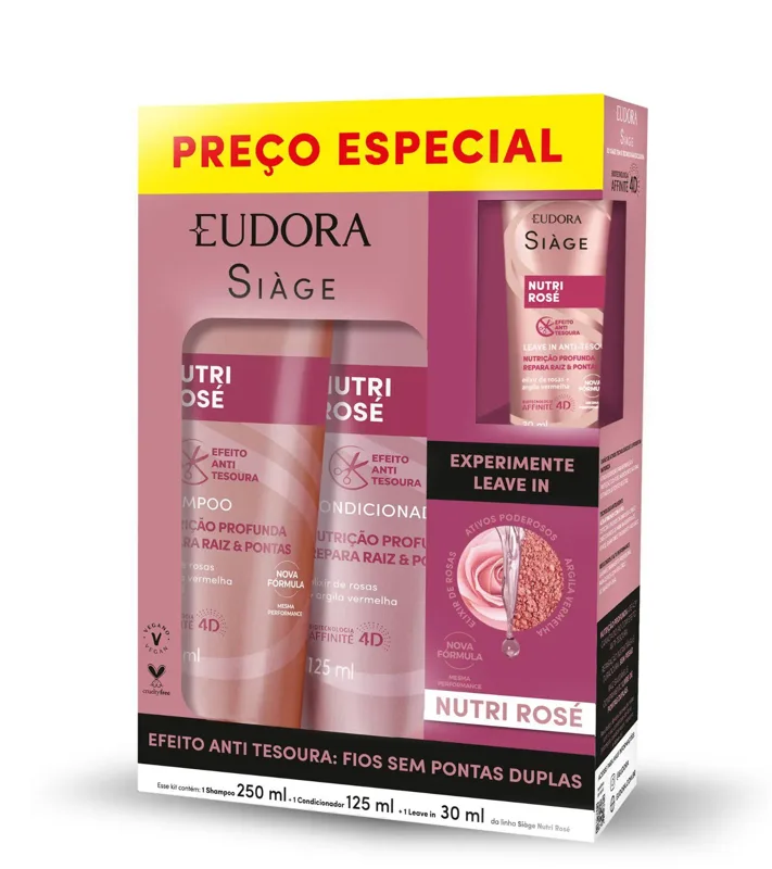 Kit Eudora Siage Shampoo + Cond + Leave-In Nutri Rose 3X1