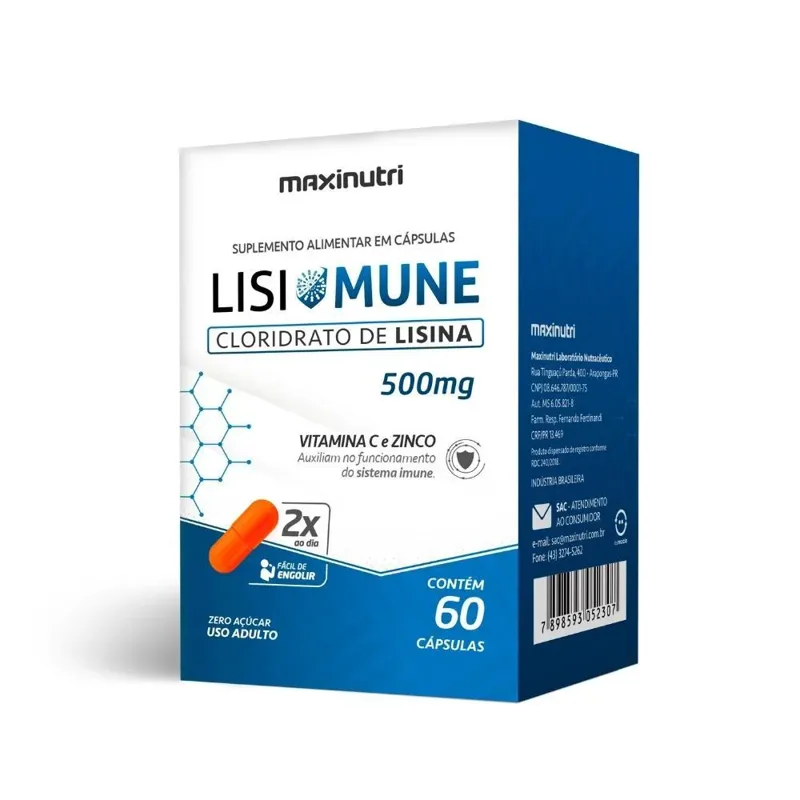 Lisimune Maxinutri Lisina Mais Vitamina C E Zinco 60Capsulas
