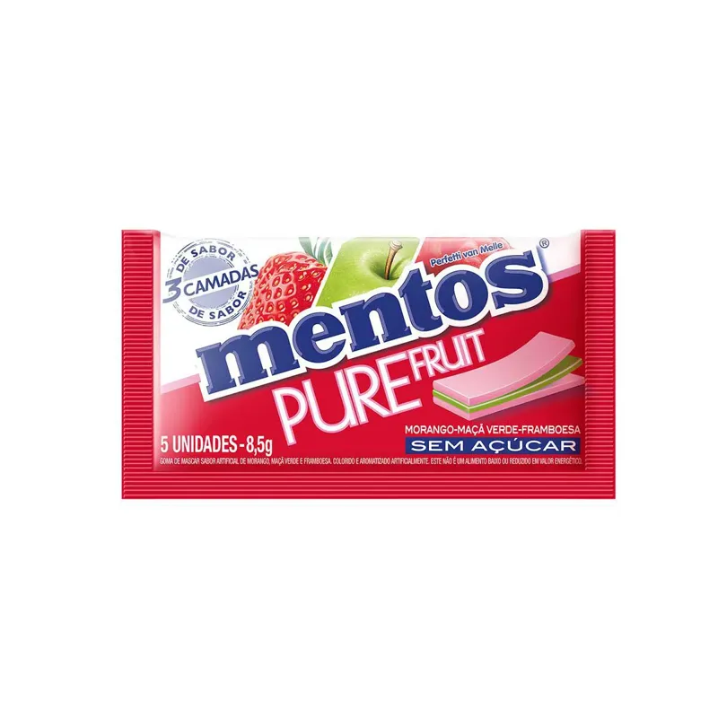 Mentos Pure Fruit Morango Maça Verde Framboesa 5 Unidades 8,5g