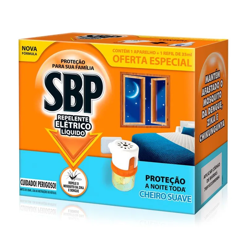 Repelente Sbp Aparelho Eletrico+Refil Liquido 45 Noites 35ml