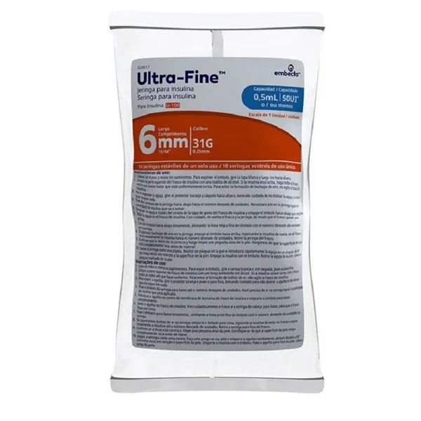 Seringa Ins Ultra-Fine 0,5ml 6Mm Pacote Com 10 Unidades