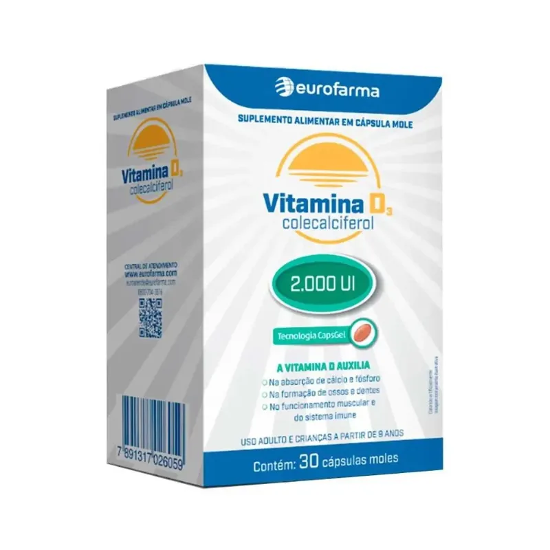 Vitamina D 2.000ui 30 Cápsulas Eurofarma